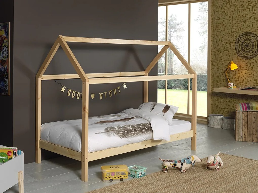 Set DALLAS culoare lemn natural format dintr-un Pat copii Vipack (90 x 200 cm) și o SALTEA PAT COPII Basic Cool (90 x 200 x 10 cm).