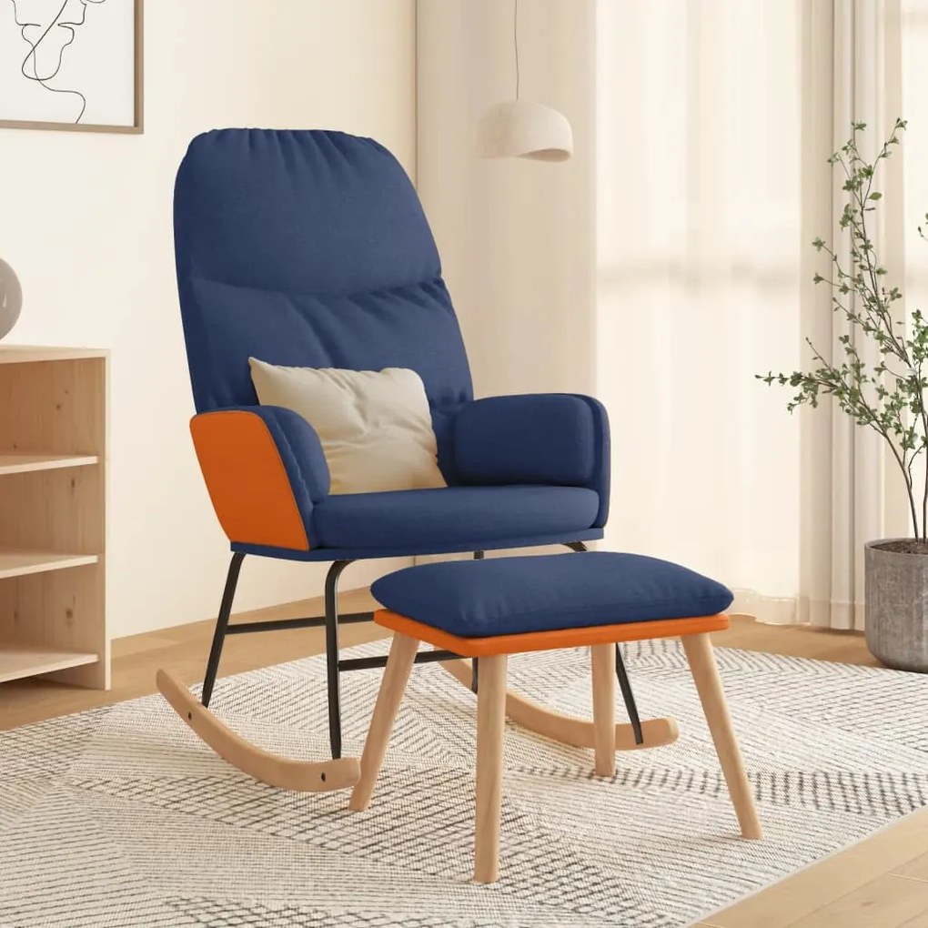 3097405 vidaXL Scaun balansoar cu taburet, albastru, textil