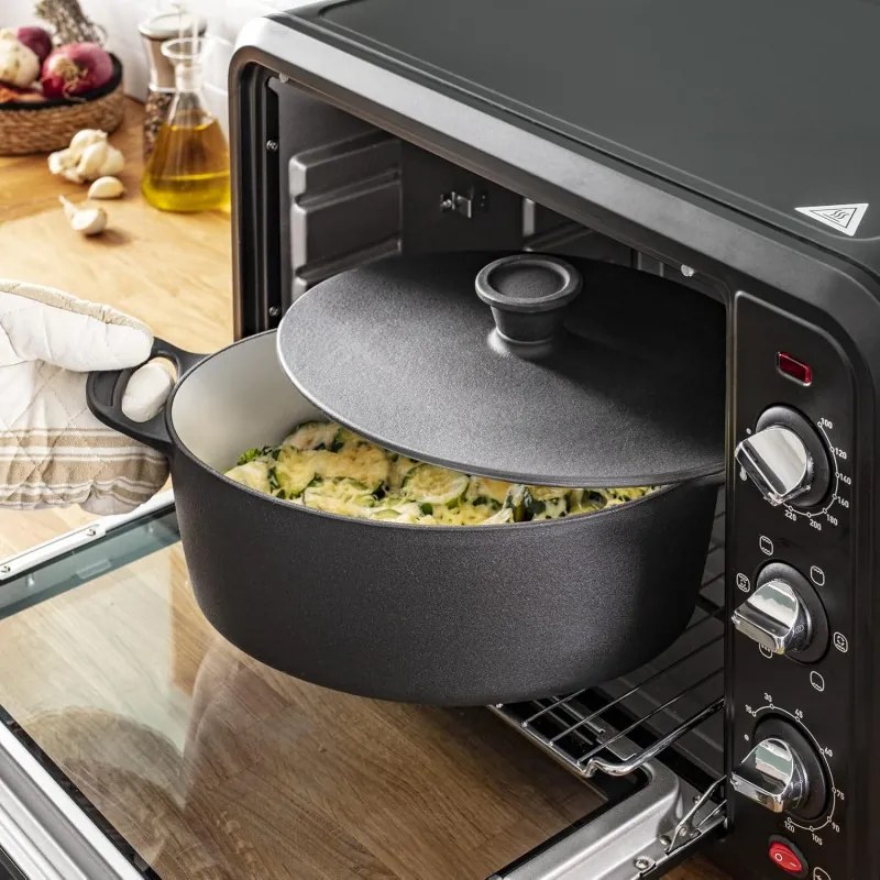 Cratita din fonta Tefal E2125455 Jamie Oliver, 5,1 l, 45 cm, Forma ovala, Pana la 250 °C, Emailata, Inductie, Negru