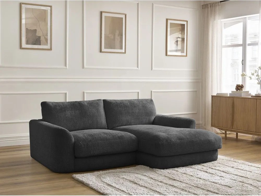 Colțar negru cu tapițerie din chenille (cu colț pe partea dreaptă/cu șezlong) Leonore – Bobochic Paris