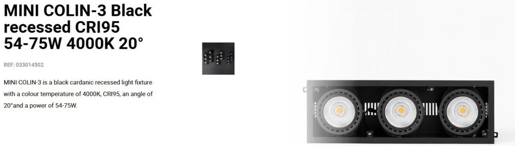 Spot LED incastrabil MINI COLIN-3 Black recessed CRI95 54-75W 4000K 20°