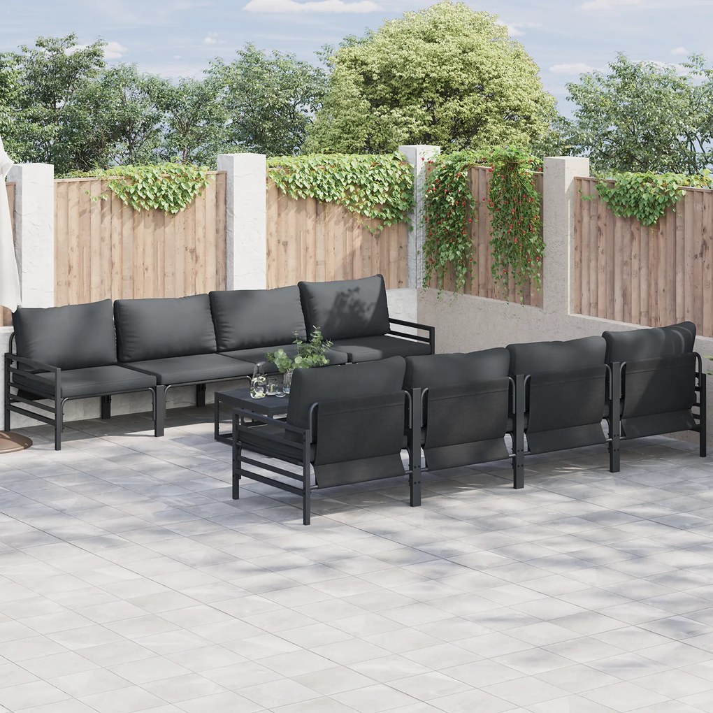 vidaXL Set de canapele pentru grădină 9 pcs Antracit Oțel &amp; țesătură