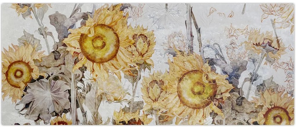 Tablou - Floarea-soarelui pe perete (120x50 cm)