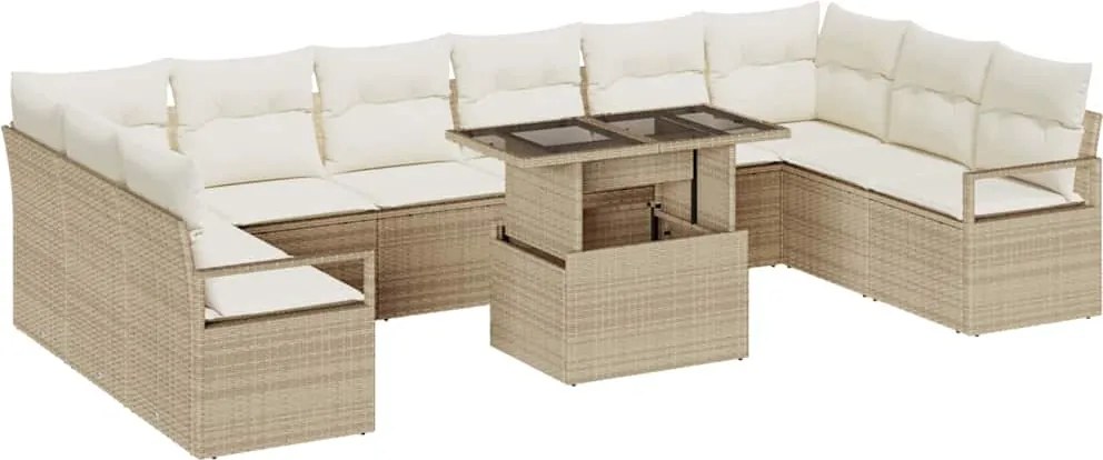 vidaXL Set de canapele pentru grădină cu pernă 11 pcs Bej poliratan