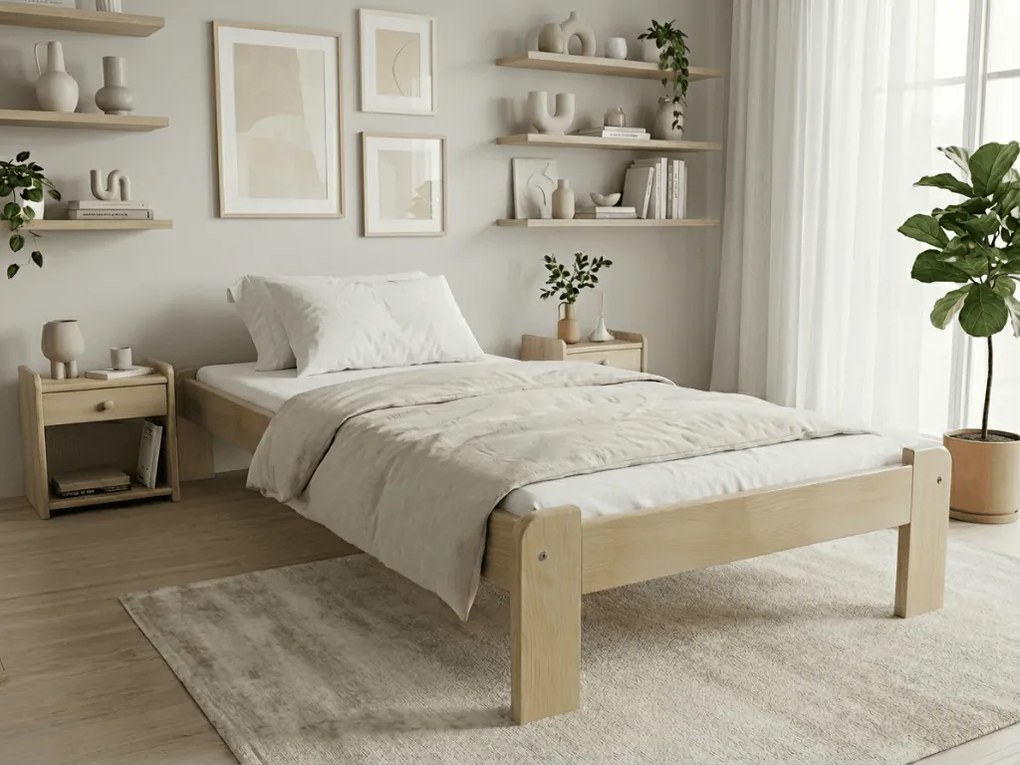 Pat de o persoana ADA 90x200 cm, pin Saltele: Cu saltele Coco Maxi 20 cm, Somiera pat: Cu lamele drepte