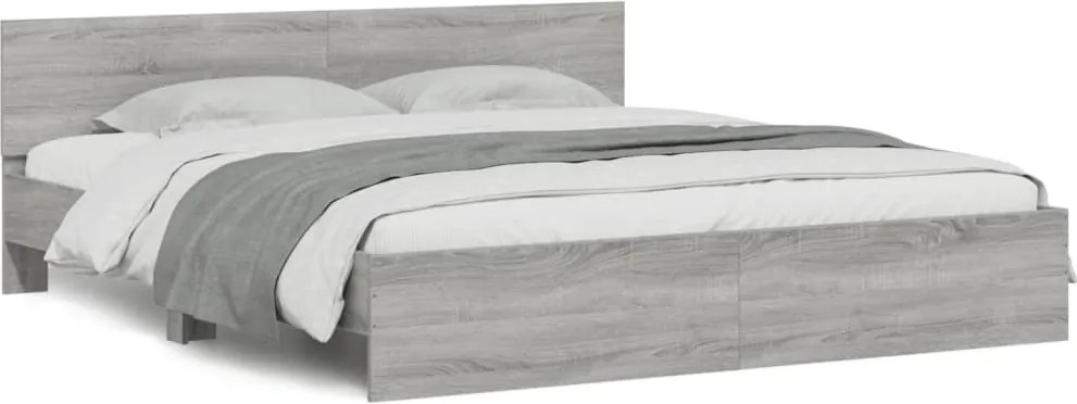 vidaXL Cadru de pat cu tăblie, gri sonoma, 160x200 cm