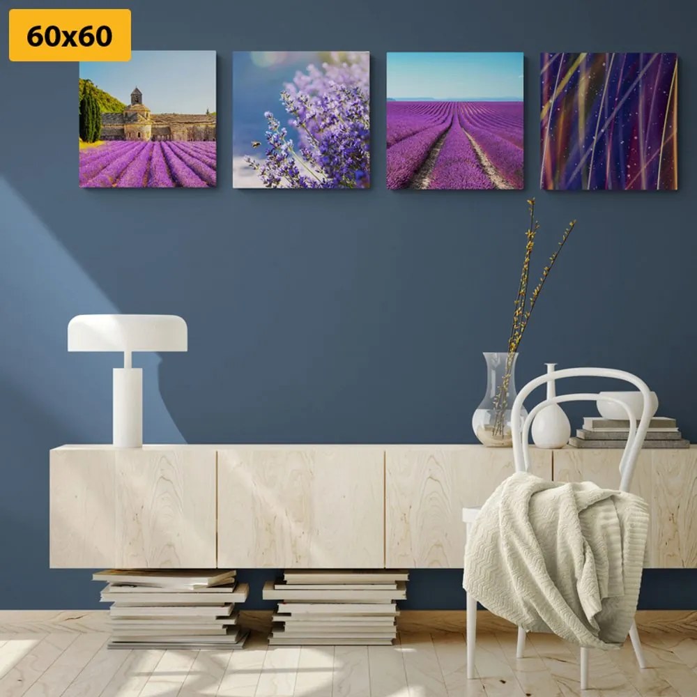 Set tablouri câmp de lavandă cu abstracție