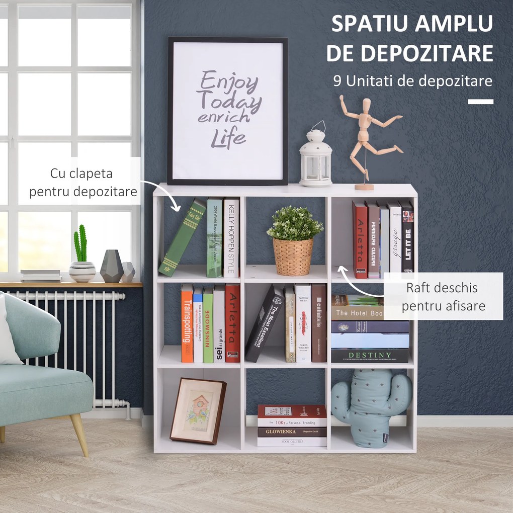 Librarie Alba Moderna HOMCOM 9 Compartimente 91x91x30cm | Aosom Romania