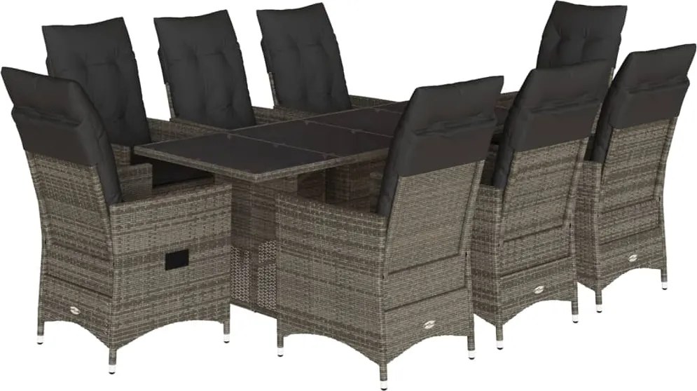 vidaXL Set mobilier grădină cu perne, 9 piese, gri, poliratan