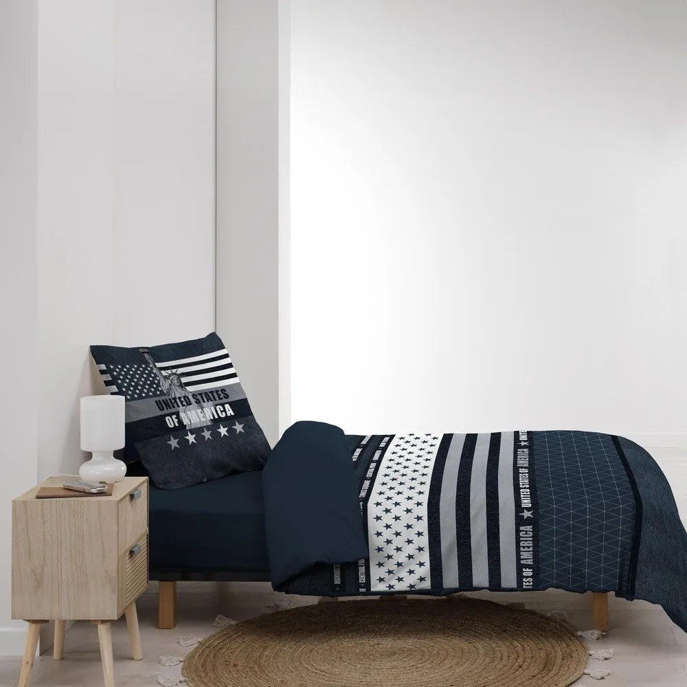 Lenjerie de pat albastru-închis din bumbac pentru pat de o persoană 140x200 cm States – douceur d'intérieur