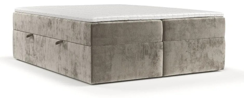 Pat boxspring maro deschis cu spațiu de depozitare 180x200 cm Yoko – Maison de Rêve