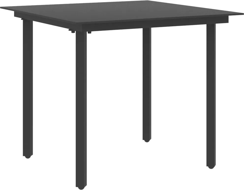 vidaXL Masă de grădină, negru, 80 x 80 x 74 cm, oțel și sticlă