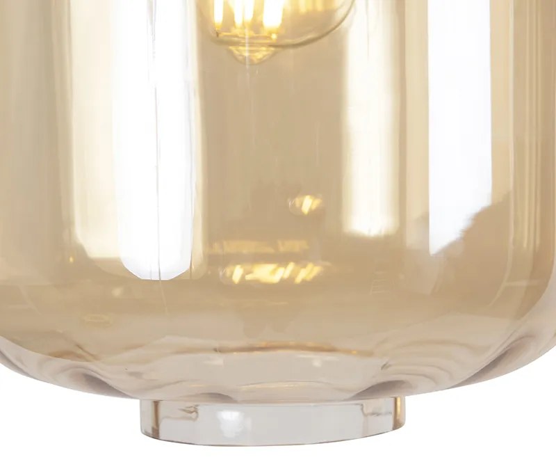 Lampă pendant de design neagră cu sticlă chihlimbar 3 lumini 226 cm - Qara