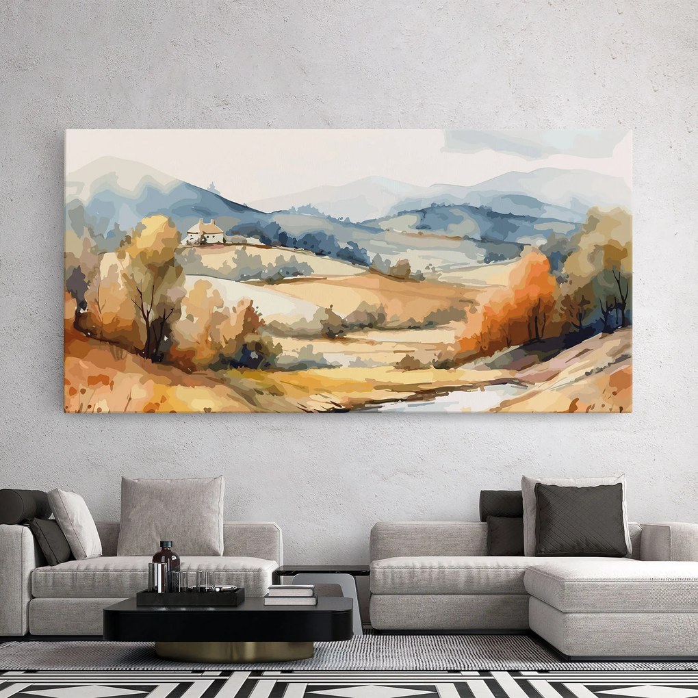 Tablou Canvas, 100x200cm, Dormitor si Living, Peisaje, Toamna, Blue Orange Autumn