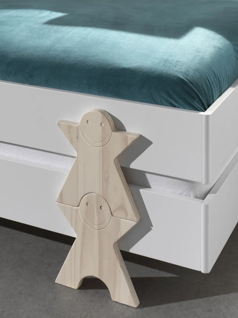 Set 2 paturi stivuibile pentru copii MODULO, alb, din MDF și pin masiv, cu somiere cu lamele incluse – Vipack