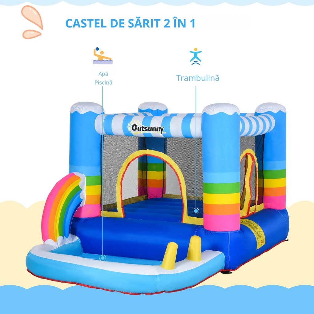 Castel Gonflabil pentru Copii Outsunny cu Trambulina si Piscina, Pompa Electrica Inclusa 290x200x155cm, Multicolor | Aosom Romania