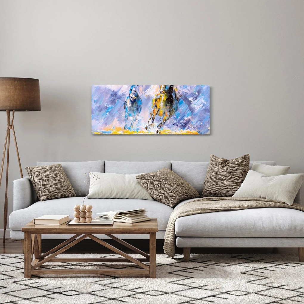 Tablou - Caii alergând, pictură în ulei (120x50 cm)