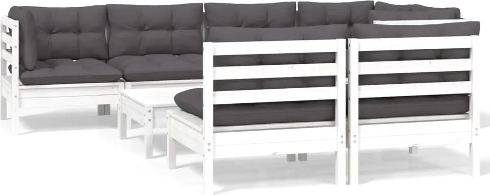vidaXL Set mobilier de grădină cu perne, 8 piese, alb, lemn masiv pin