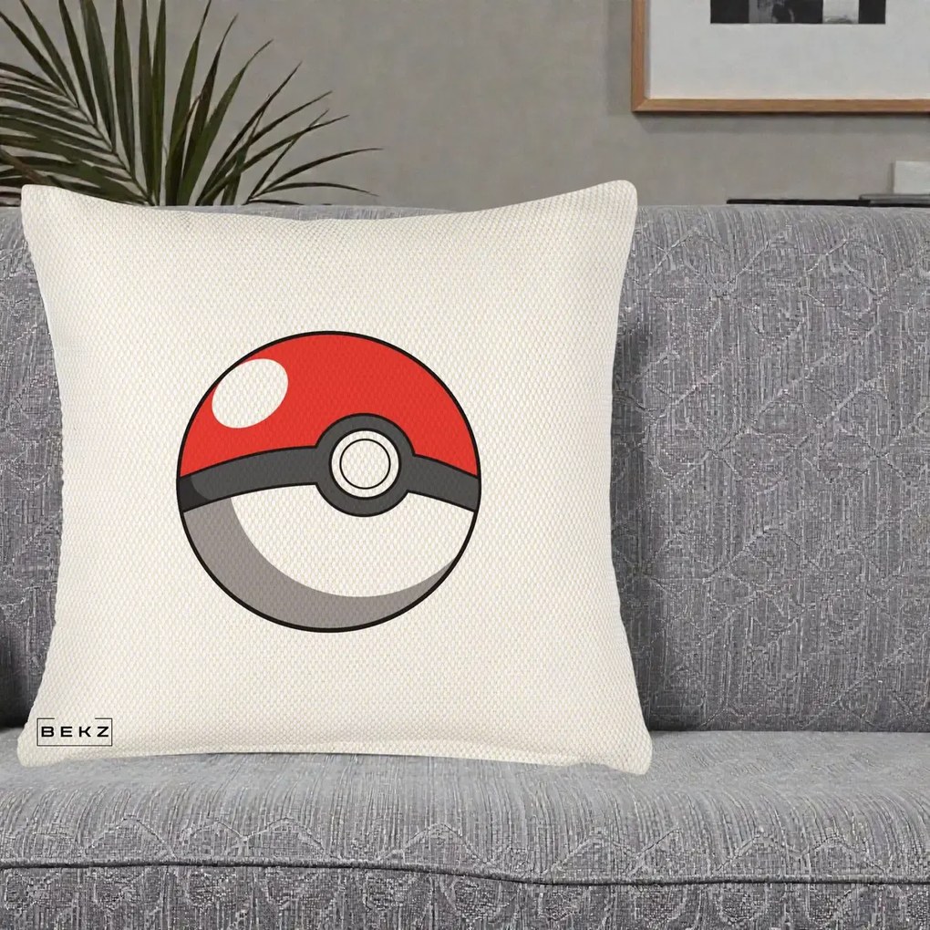 Perna Personalizata Pokeball Rosie, 40x40 cm, Crem Reliefat, Husa Detasabila, Perna Inclusa, BEKZ®
