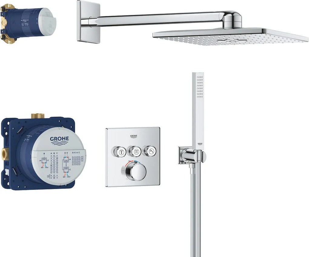 Set de dus incastrat cu baterie termostatata Grohe Grohtherm SmartControl Rainshower SmartActive 310 Cube