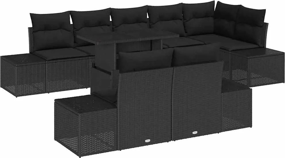 vidaXL Set de canapele pentru grădină 9 pcs Negru Rattan poli