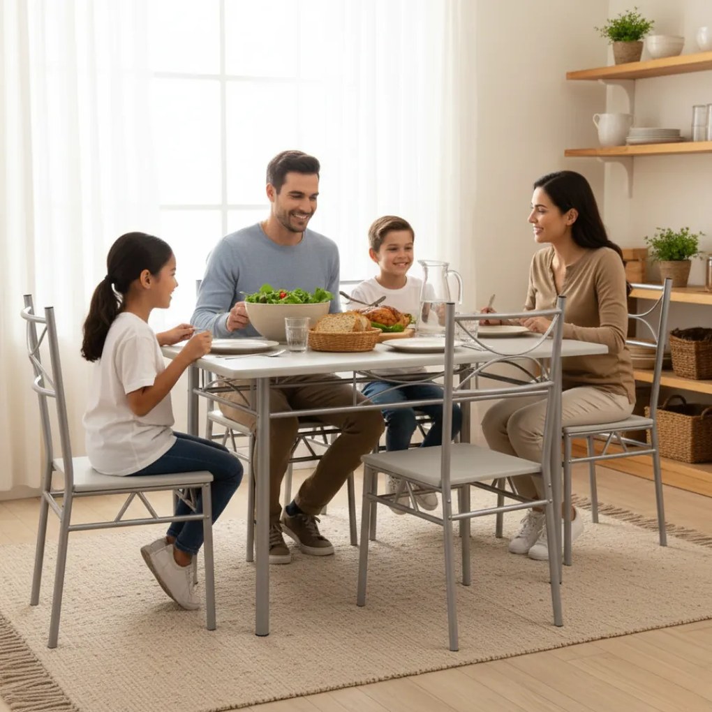 Set de mese de dining PAUL, 5 bucăți, catifea albă Jurhan