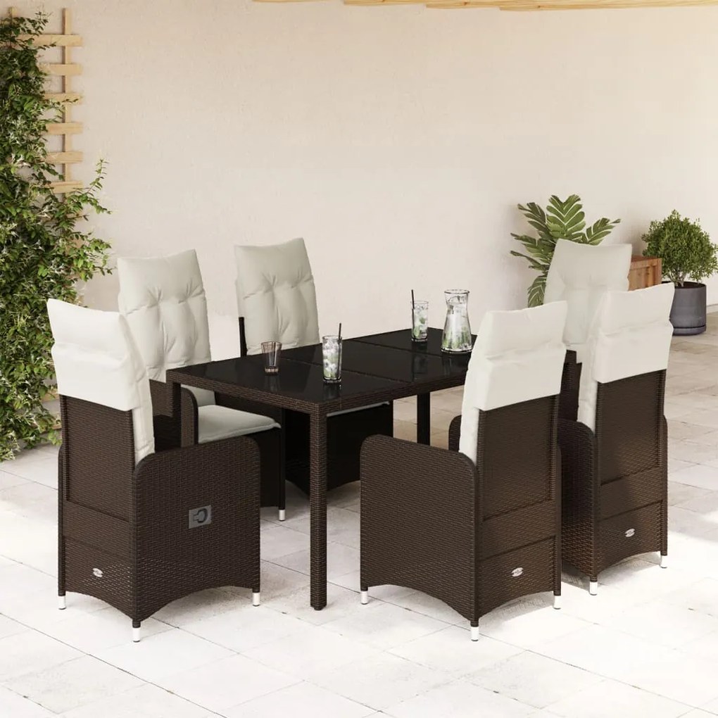 3277067 vidaXL Set bistro de grădină cu perne, 7 piese, maro, poliratan