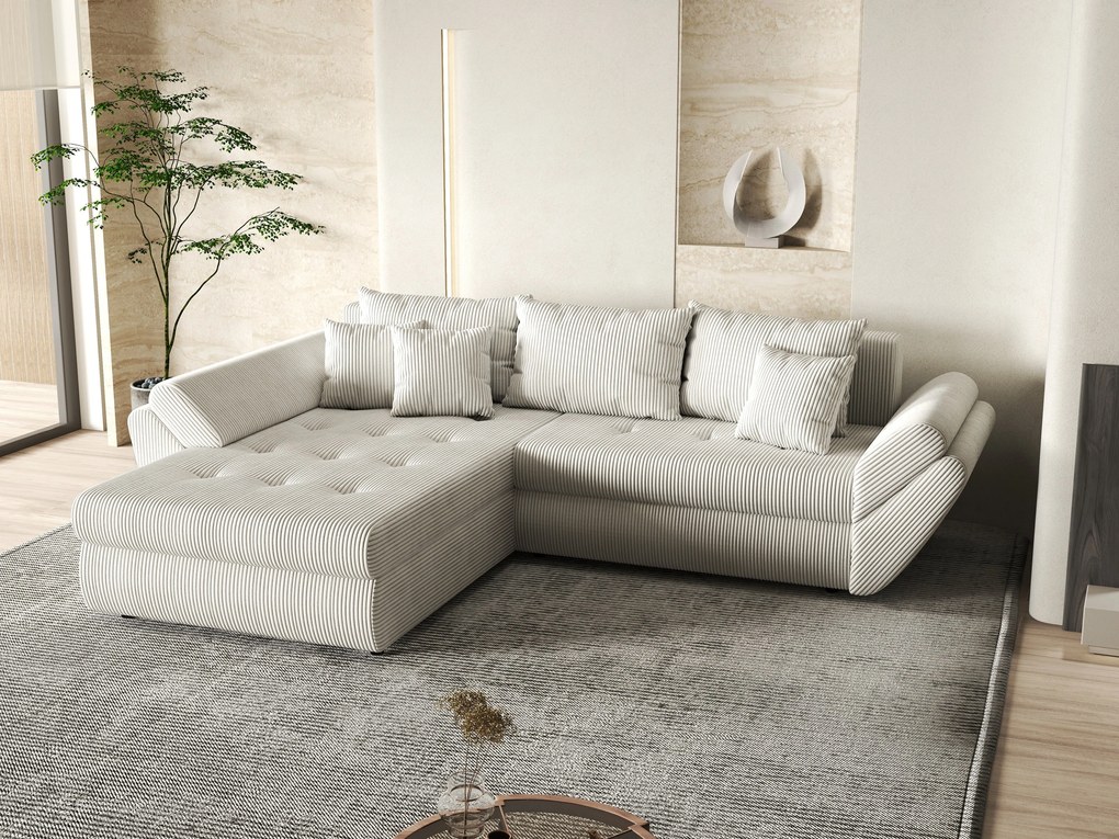 Colțar extensibil dumonde cu ladă de depozitare si sezut confortabil din spuma high-density, Loana Zoom Crem 270x185 cm