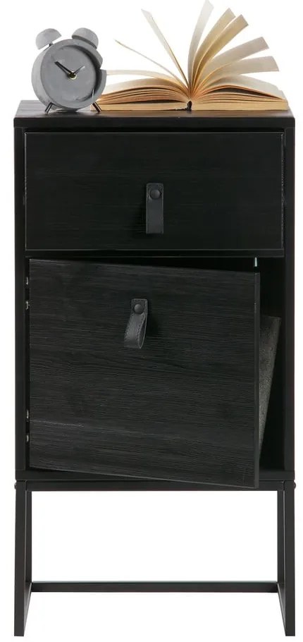 Noptieră cu ușă și sertar WOOOD Zola, negru