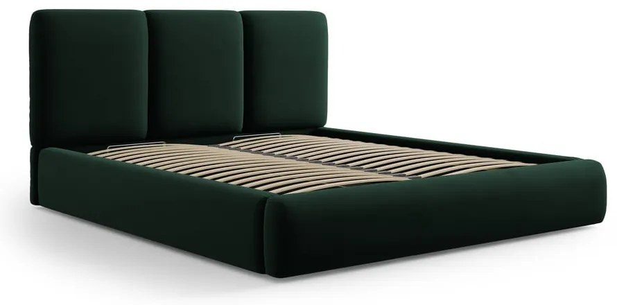 Pat matrimonial verde închis tapițat din catifea cu spațiu de depozitare cu somieră 200x200 cm Brody – Mazzini Beds