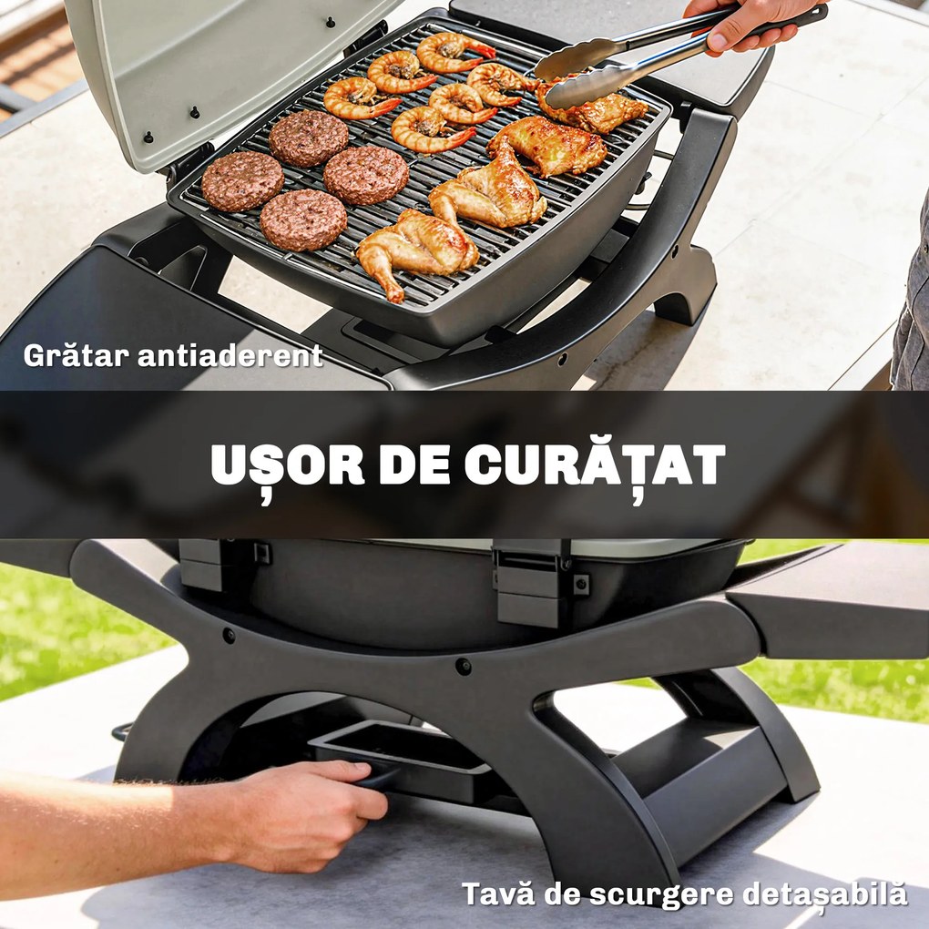 Outsunny barbecue electric 2300W, portabil de masă cu rafturi laterale, culoare negru. | Aosom Romania