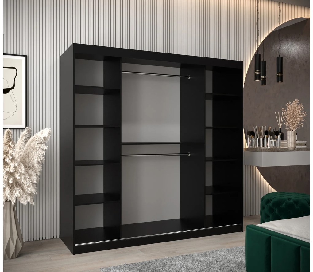 Dulap de haine 200 cm Toki 1 (negru mat + stejar artisan). 1064935
