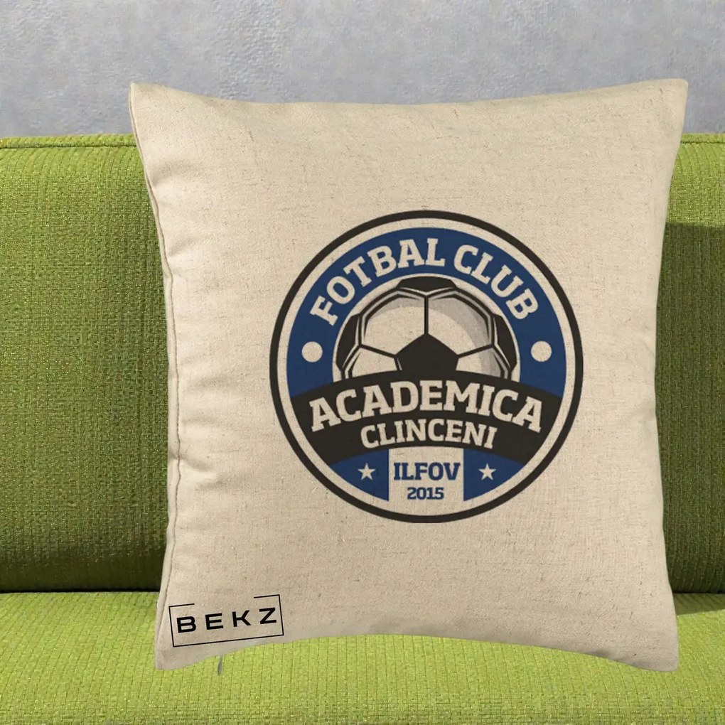 Perna Personalizata Academica Clinceni Fotbal Club, 40x40 cm, Bej, Husa Detasabila, Perna Inclusa, BEKZ®
