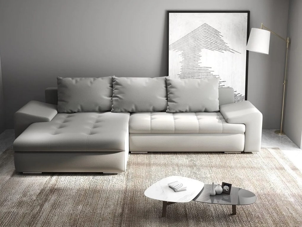 Colțar extensibil dumonde cu ladă de depozitare si sezut confortabil din spuma high-density, Leonardo Royal Gri 260x185 cm