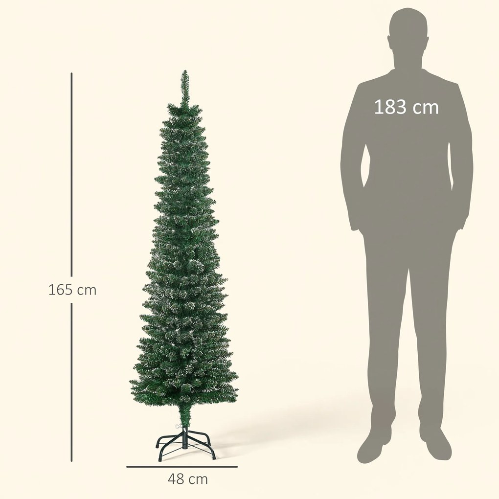 HOMCOM Brad de Crăciun Slim Nins cu 443 de Ramuri, Bază Detașabilă și Pliabilă, Ø48x165 cm, Verde | Aosom Romania