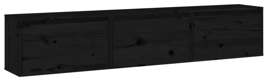 3100133 vidaXL Comode TV, 3 buc., negru, lemn masiv de pin