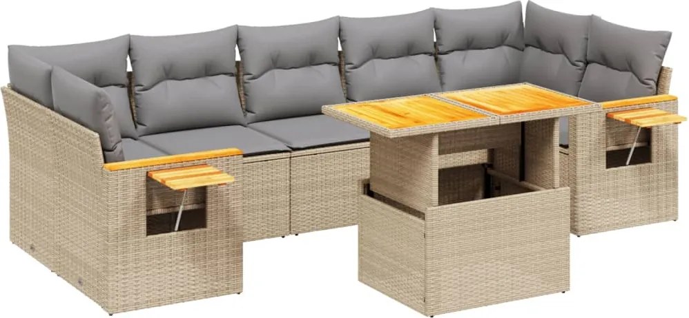 vidaXL Set canapele de grădină, 8 piese, cu perne, bej, poliratan