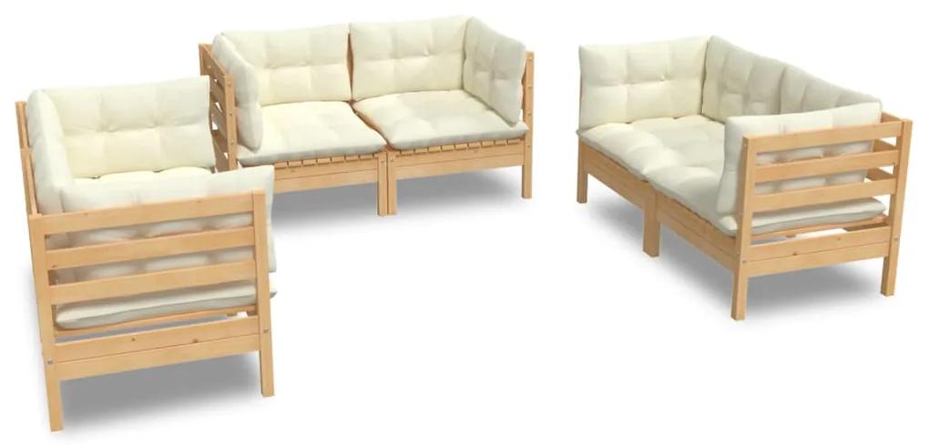 3096244 vidaXL Set mobilier grădină cu perne crem, 6 piese, lemn masiv de pin