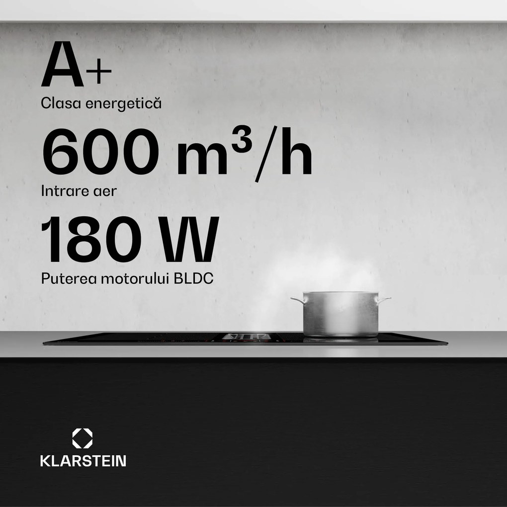 Klarstein Sistem AirJet FlexPro Down Air, plită cu inducție + hotă, zonă flexibilă, funcție Booster