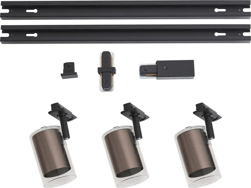 Sistem de iluminat pe șină modern negru cu 3 spoturi bronz închis monofazate - Iconic Lloyd
