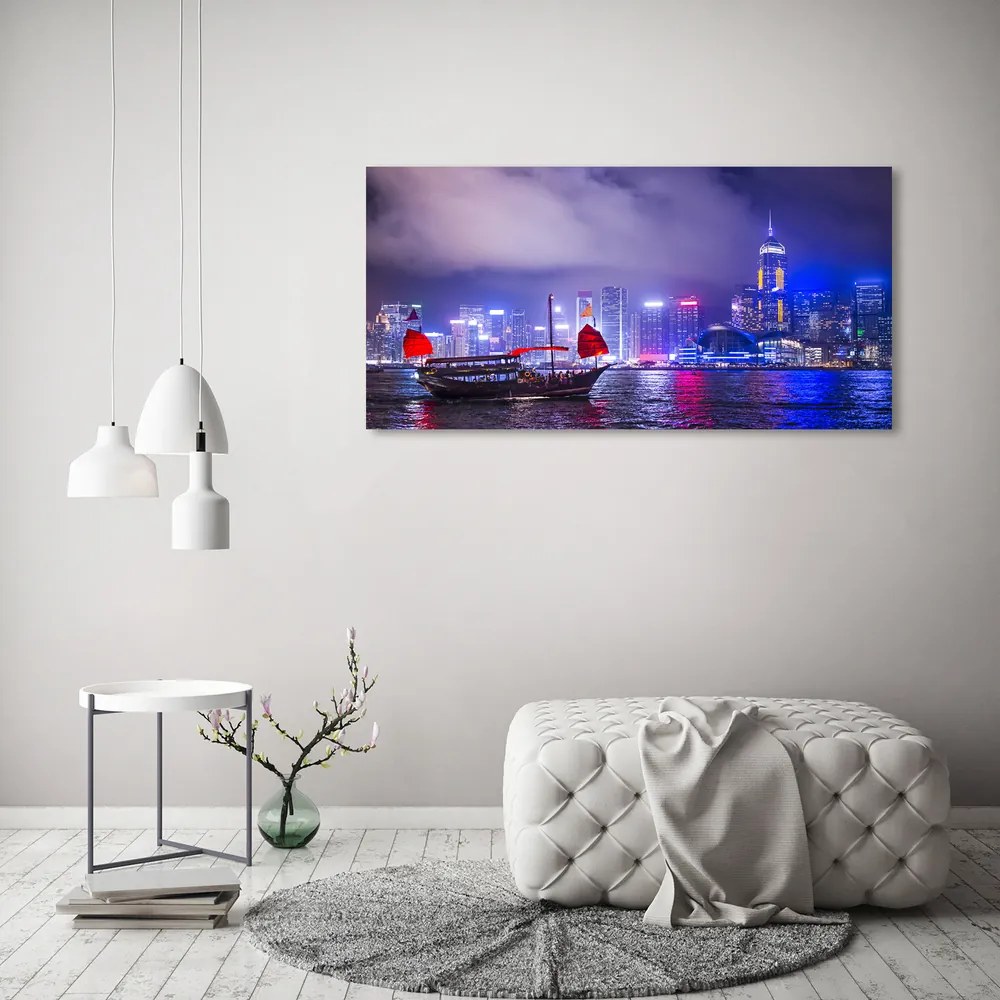 Pictura pe sticlă acrilică Hong kong pe timp de noapte