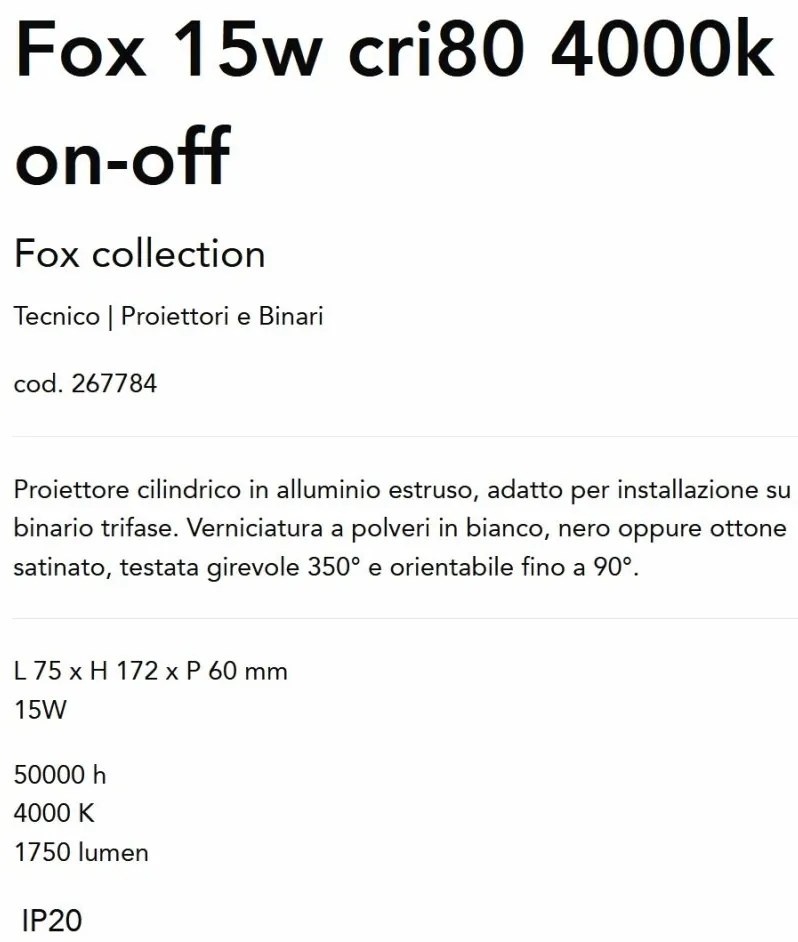 Spot LED directionabil pentru sina Link FOX 15W on-off 4000K WH