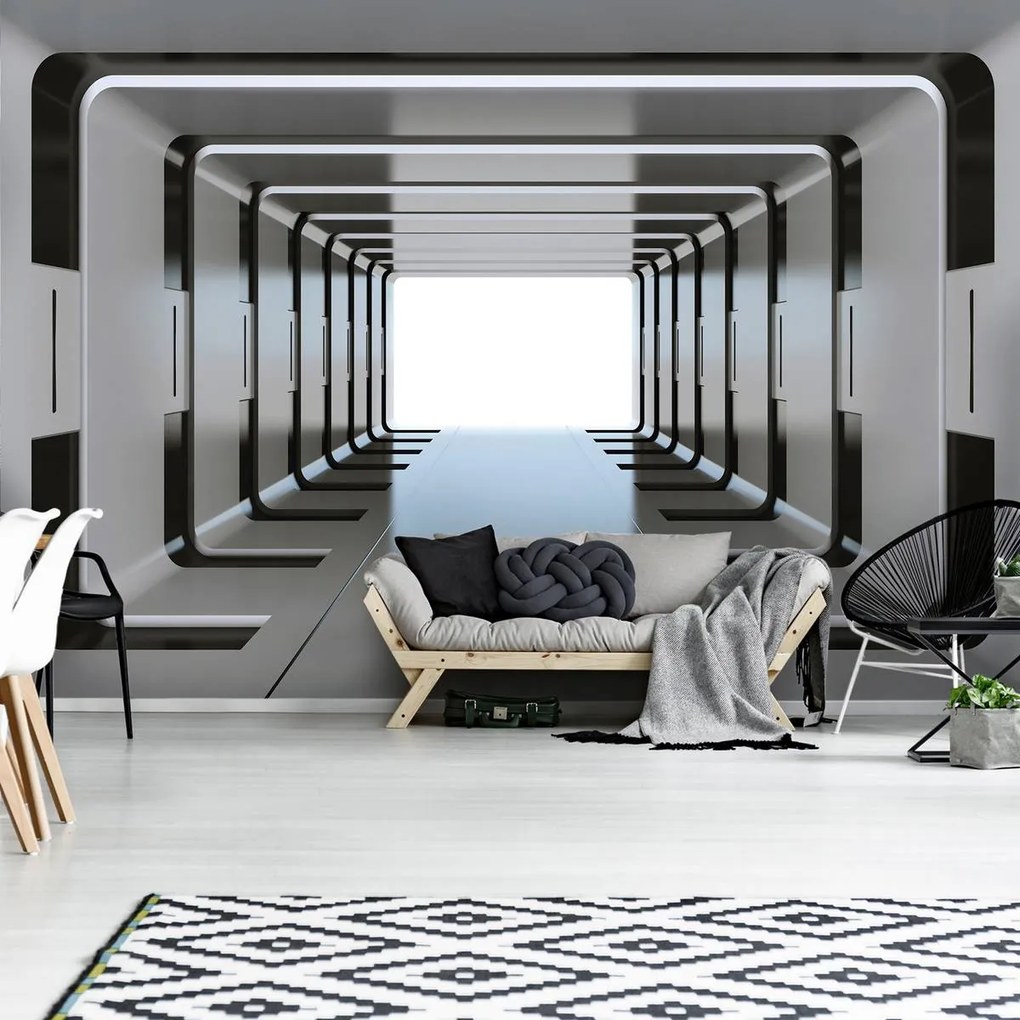 Fototapet - 3D tunel argintiu (254x184 cm)