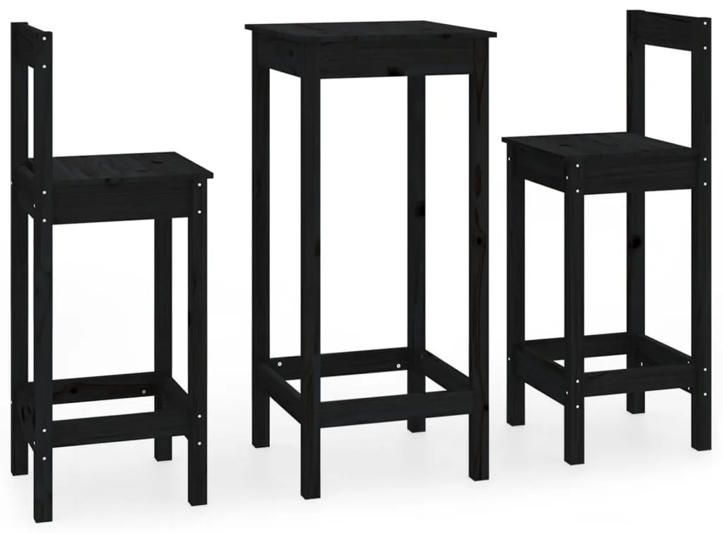 3188136 vidaXL Set mobilier de bar, 3 piese, negru, lemn masiv de pin