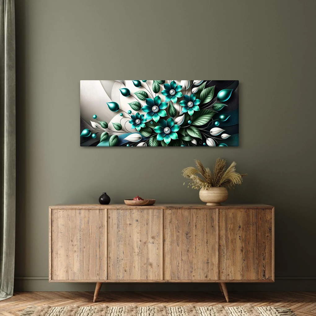 Tablou - Flori turcoaz 3D (120x50 cm)