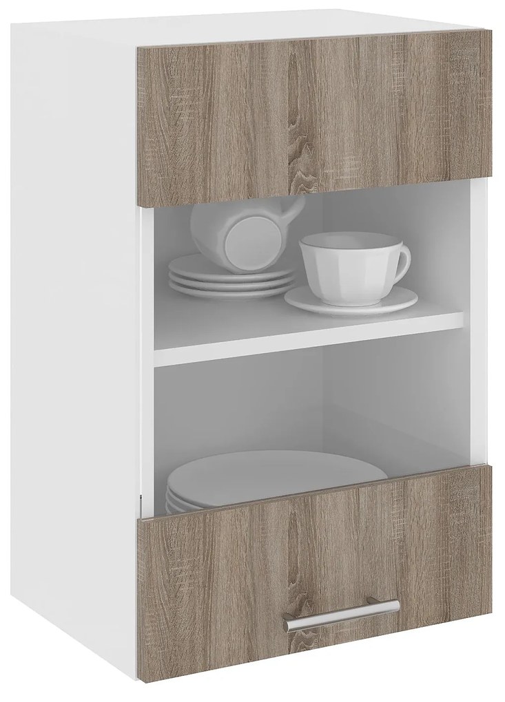 Corp Superior Karo, O Usa, cu sticla, Stejar Sonoma Inchis/Alb, 40 x 30 x 60 cm