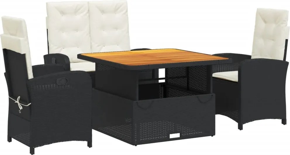 vidaXL Set mobilier de grădină cu perne, 4 piese, negru, poliratan