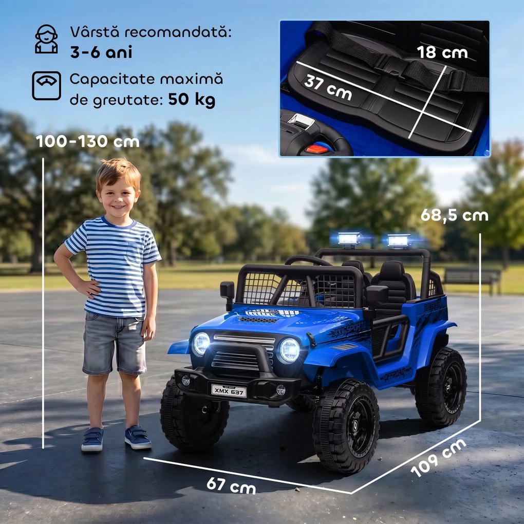 AIYAPLAY Mașină Offroad pentru Copii 3-6 Ani 12V cu Telecomandă Albastru | Aosom Romania