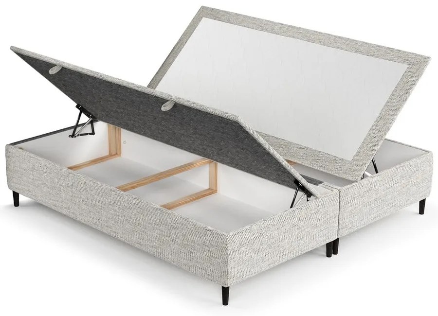 Pat matrimonial gri deschis tapițat cu spațiu de depozitare 200x200 cm Tate – Maison de Rêve