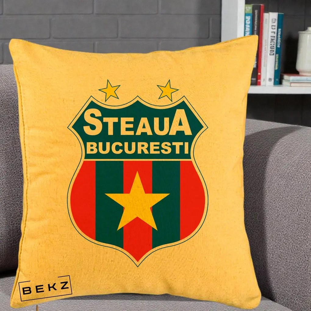 Perna Personalizata Steaua Bucuresti Fotbal, 40x40 cm, Galben, Husa Detasabila, Perna Inclusa, BEKZ®
